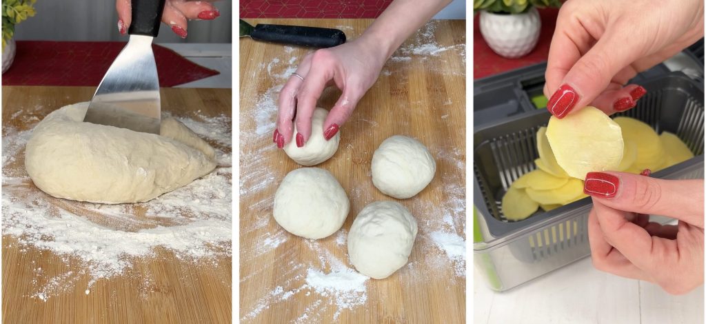 Pizzas alargadas con patatas y romero en freidora de aire