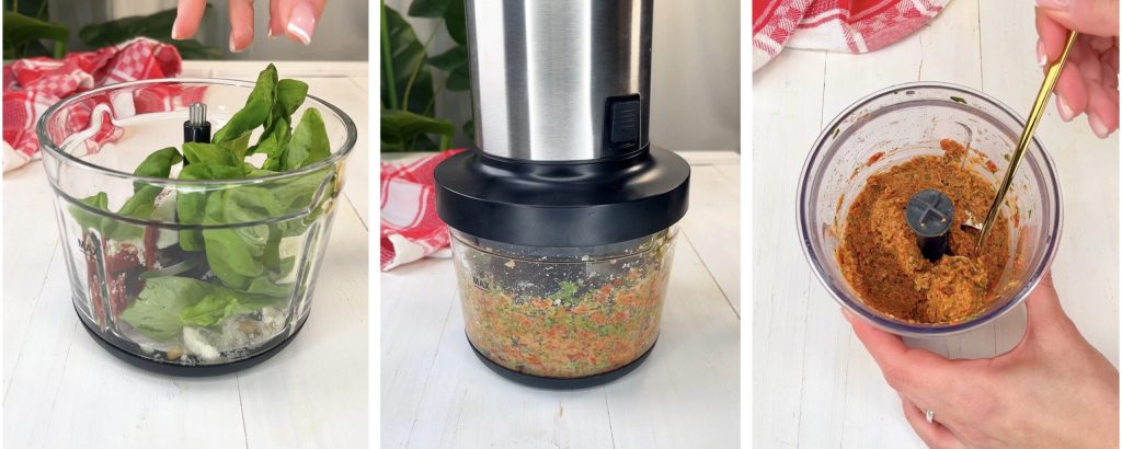 Pasta con pesto de tomates secos y burrata