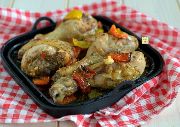 Pollo con pimientos en freidora de aire