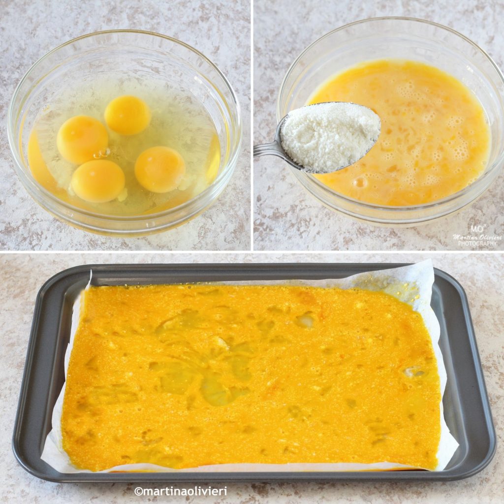 Rollo de tortilla con ricotta, bresaola y alcachofas