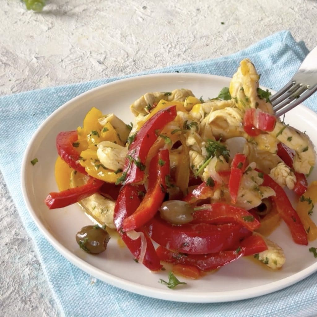 Tiras de pollo con pimientos