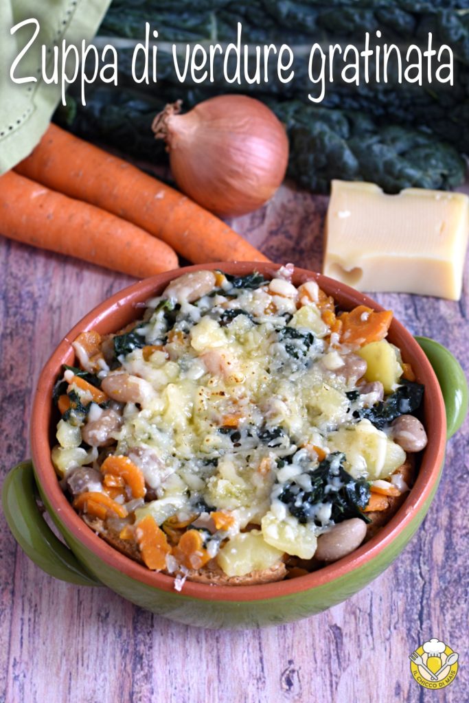 v_ sopa de verduras gratinada con alubias col negra y queso fundido el chicco di mais