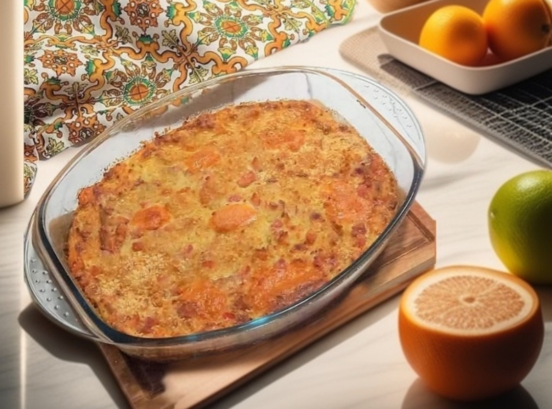 El pastel de patatas con provola y panceta