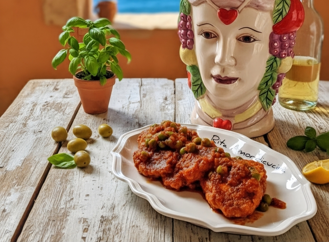 Sardinas a beccafico con salsa de guisantes