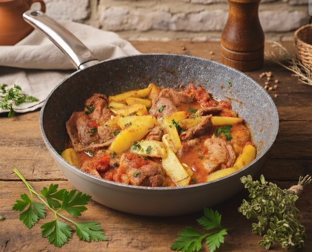 La carne a la pizzaiola con patatas aromáticas