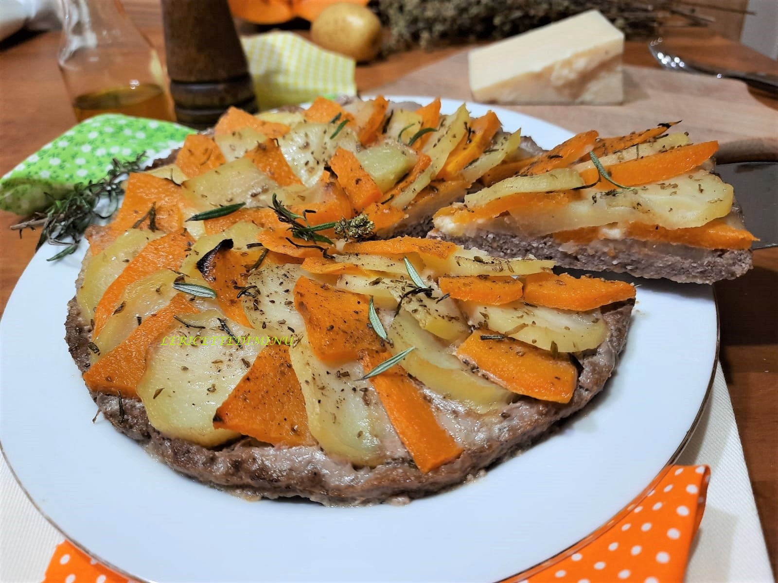 Pastel de carne con calabaza y patatas
