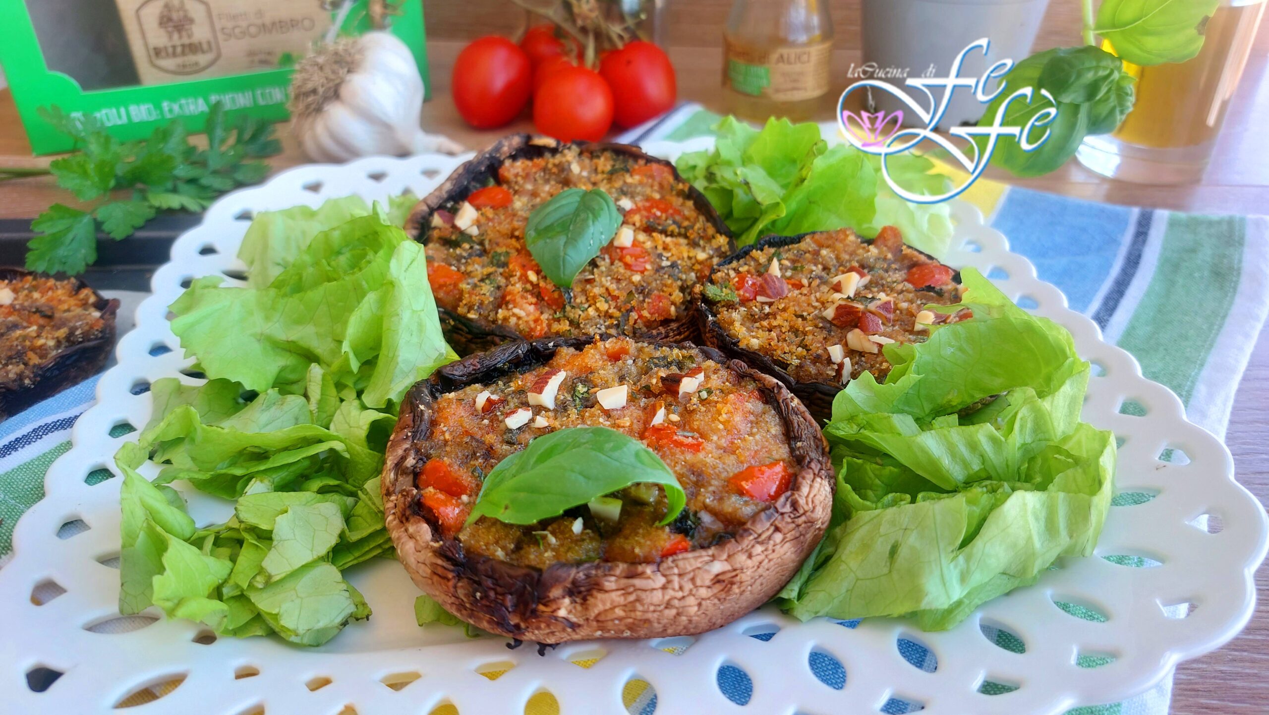 CHAMPIÑONES PORTOBELLO RELLENOS CON ANCHOAS Y HIERBAS AROMÁTICAS