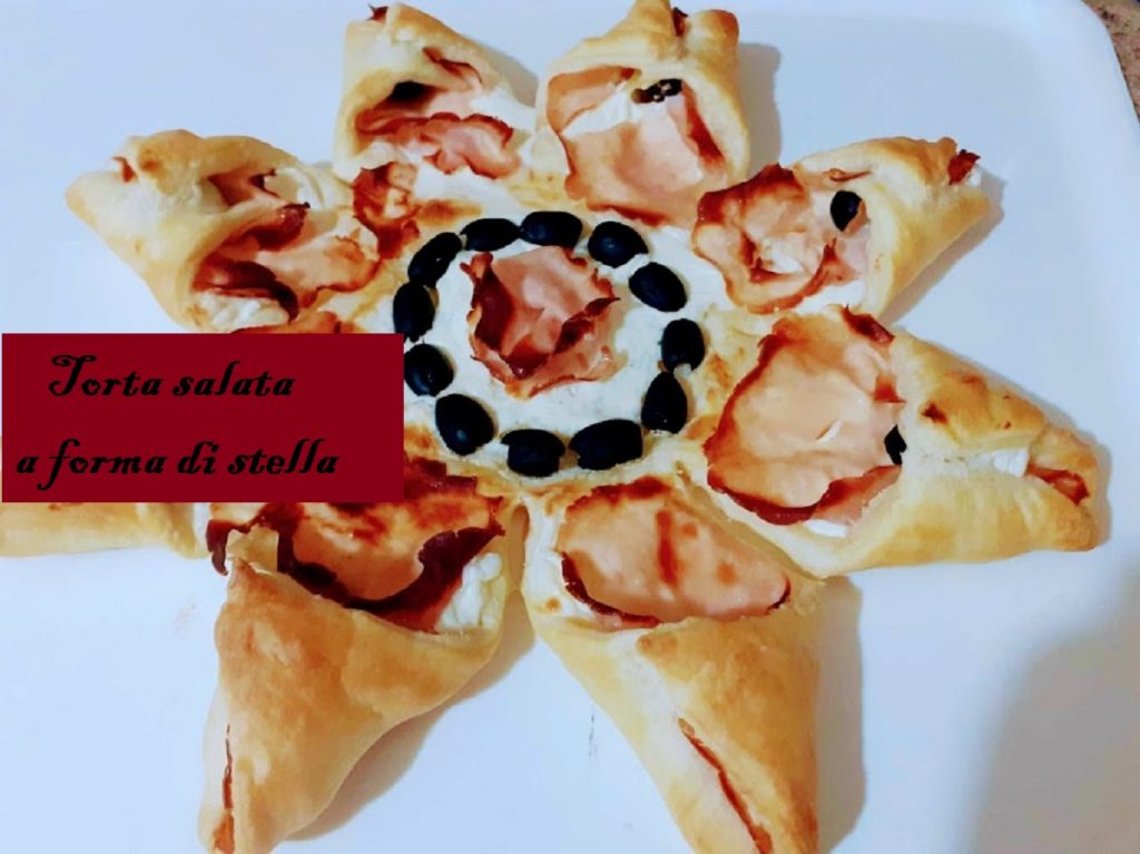 Tarta salada en forma de estrella con queso y jamón de hojaldre