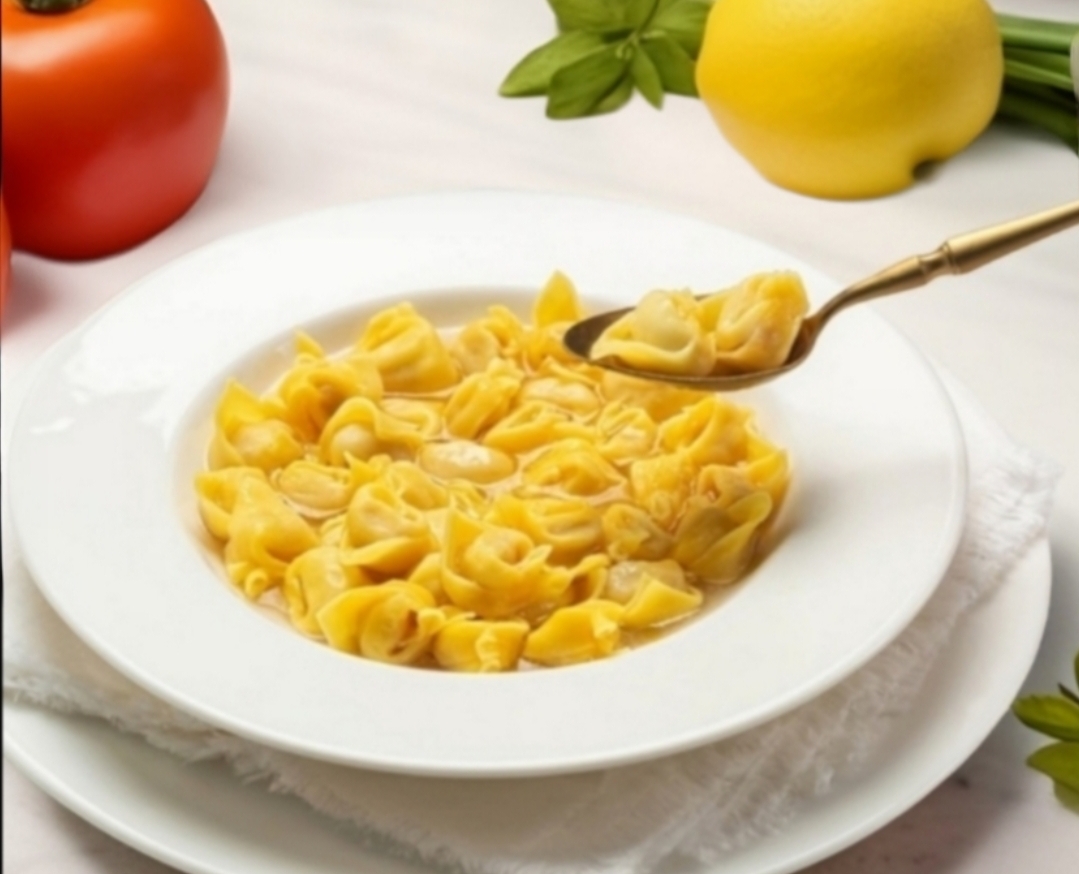 Tortellini con bresaola en caldo con hueso