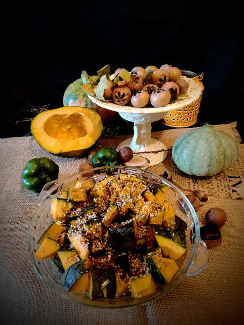 Calabaza al horno con sésamo y café