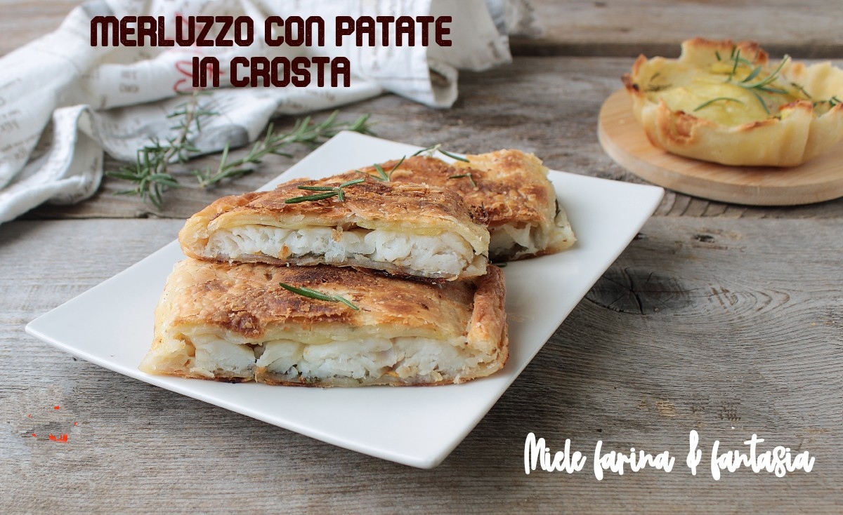 Bacalao al horno en costra de patatas y hojaldre