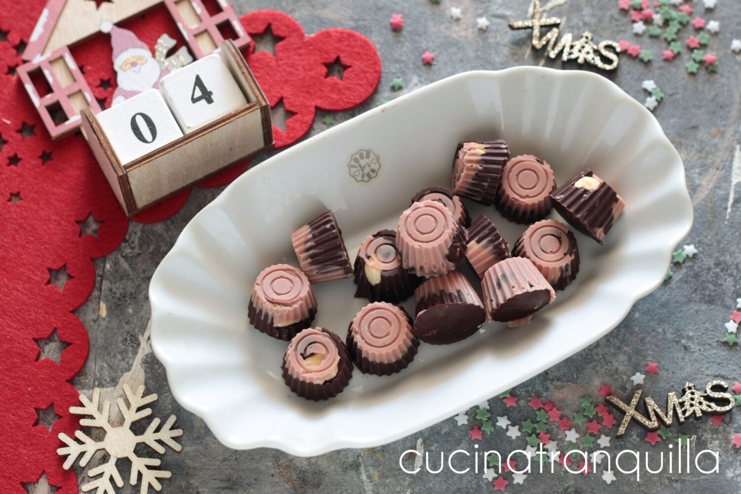 Bombones de Navidad con chocolate Rubí