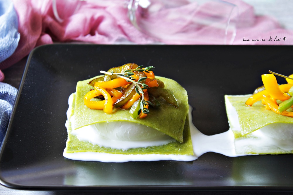 Lasagnette de verano con bufala y pimientos