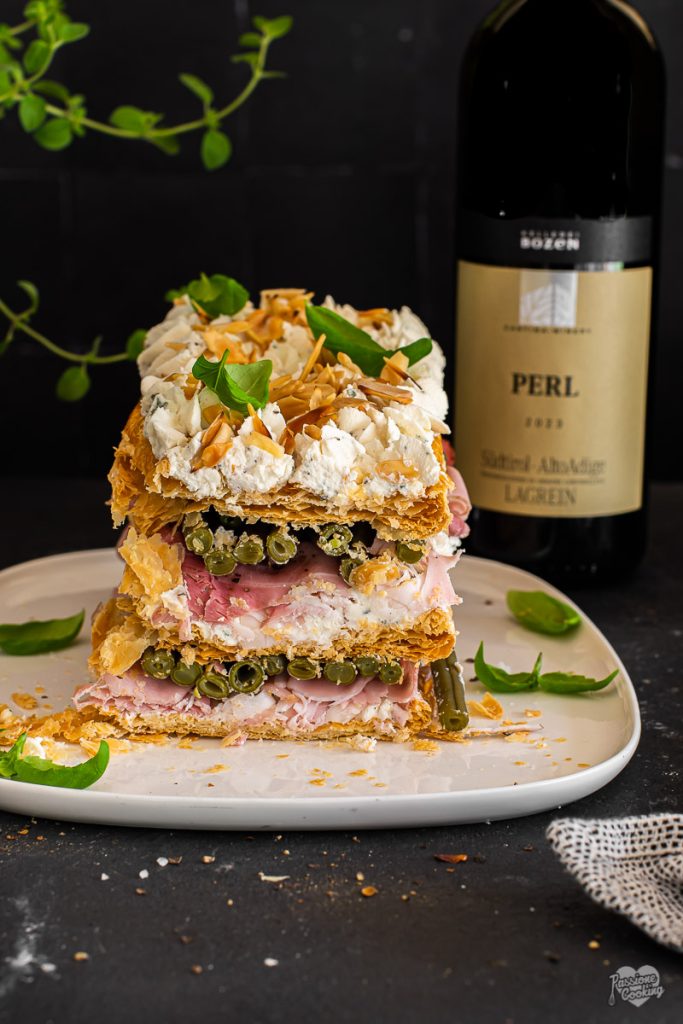 Milhojas con judías verdes y jamón