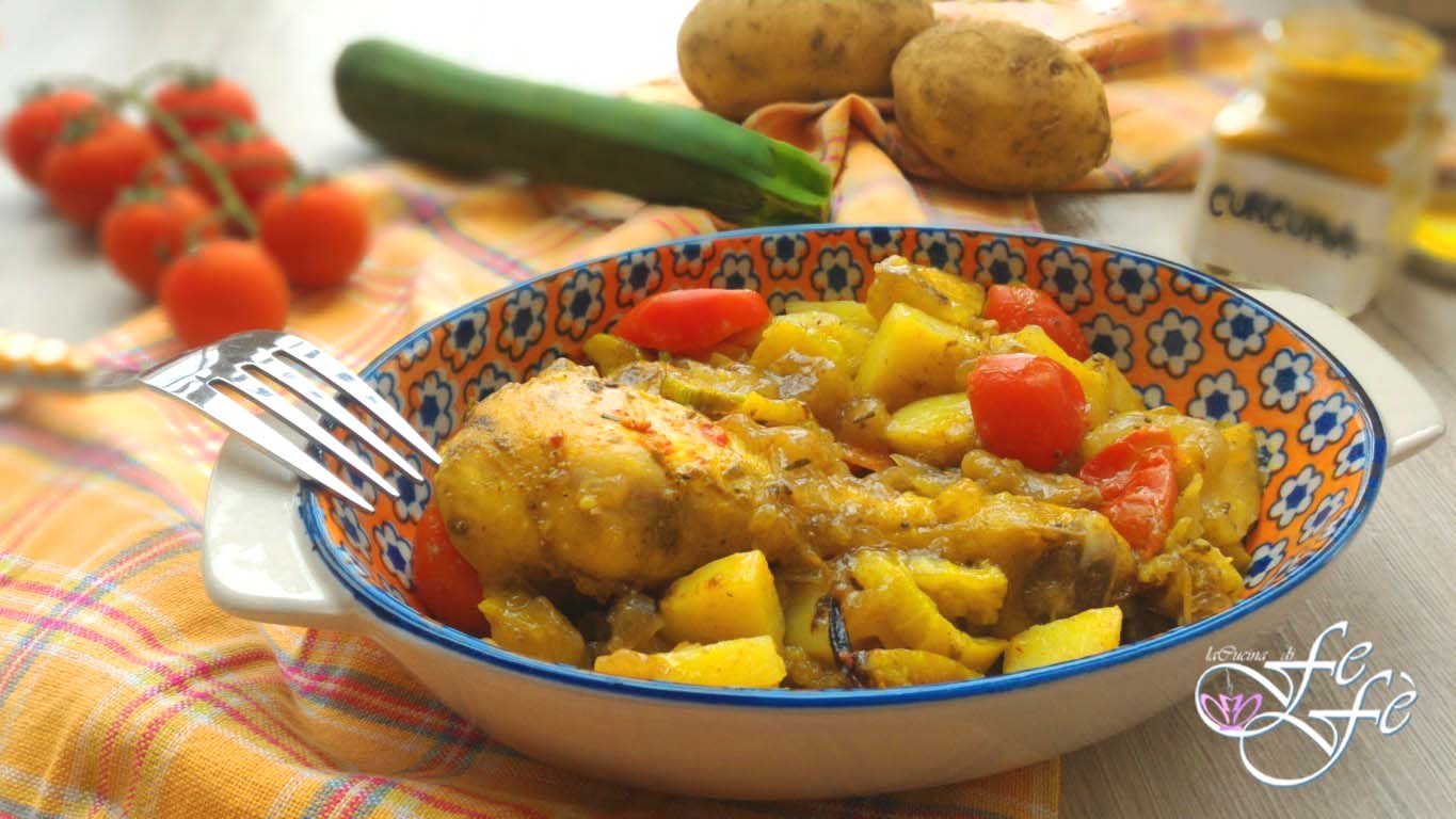 MUSLOS DE POLLO CON VERDURAS Y CÚRCUMA AL HORNO