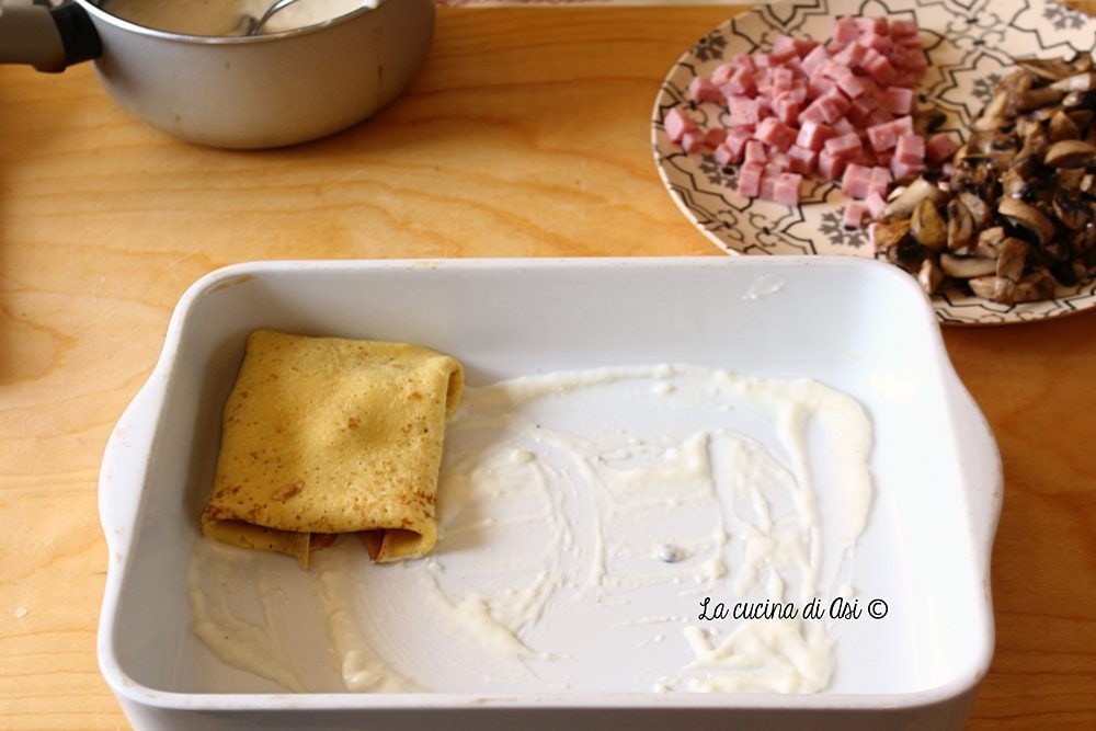 Paquetitos de crepes rellenos gratinados al horno