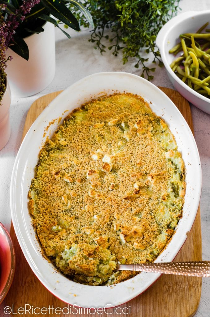 Pastel de judías verdes, patatas y feta