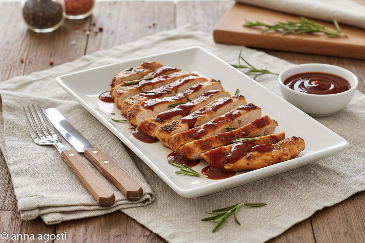 Pechuga de pollo a la parrilla con salsa BBQ