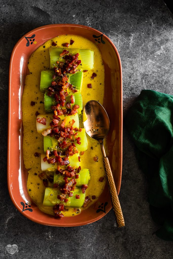 Puerros a la carbonara