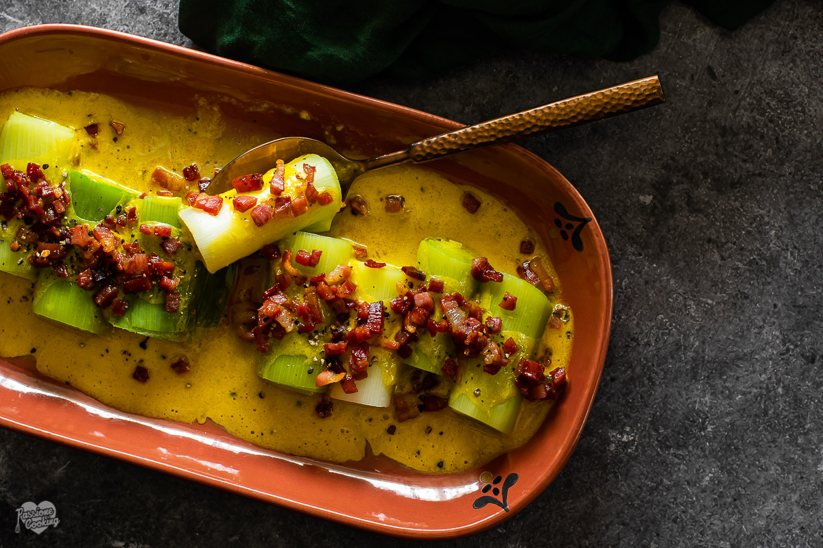 Puerro a la carbonara