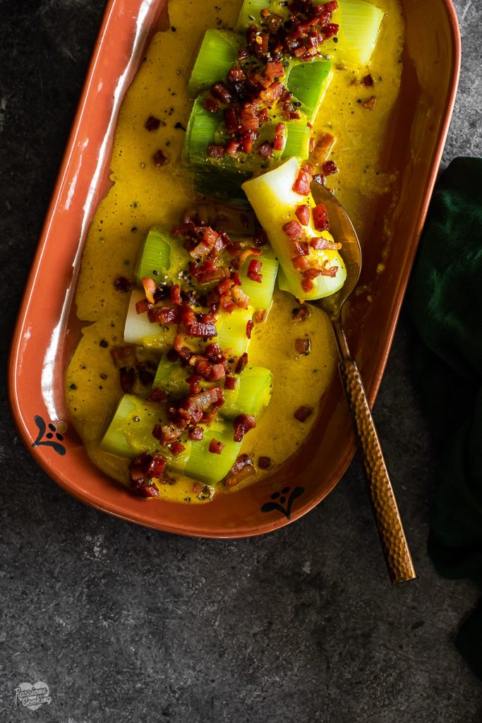 Puerros a la carbonara