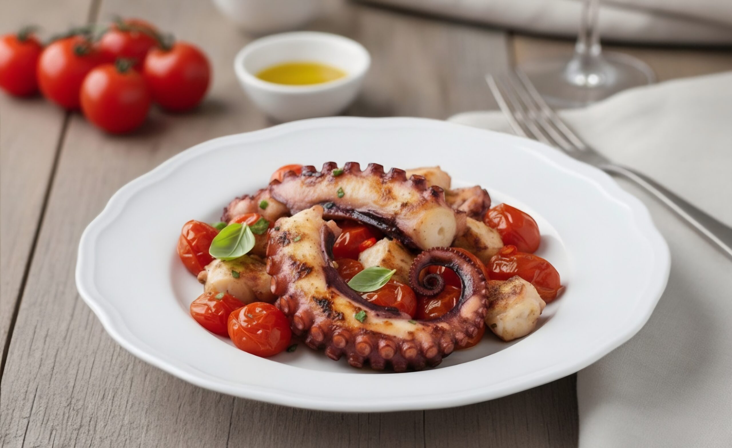 Pulpos con tomatitos cherry confitados