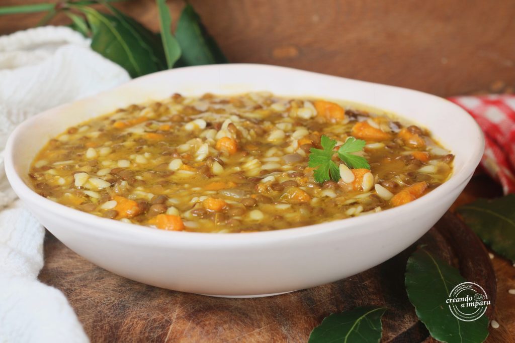 sopa de calabaza y lentejas