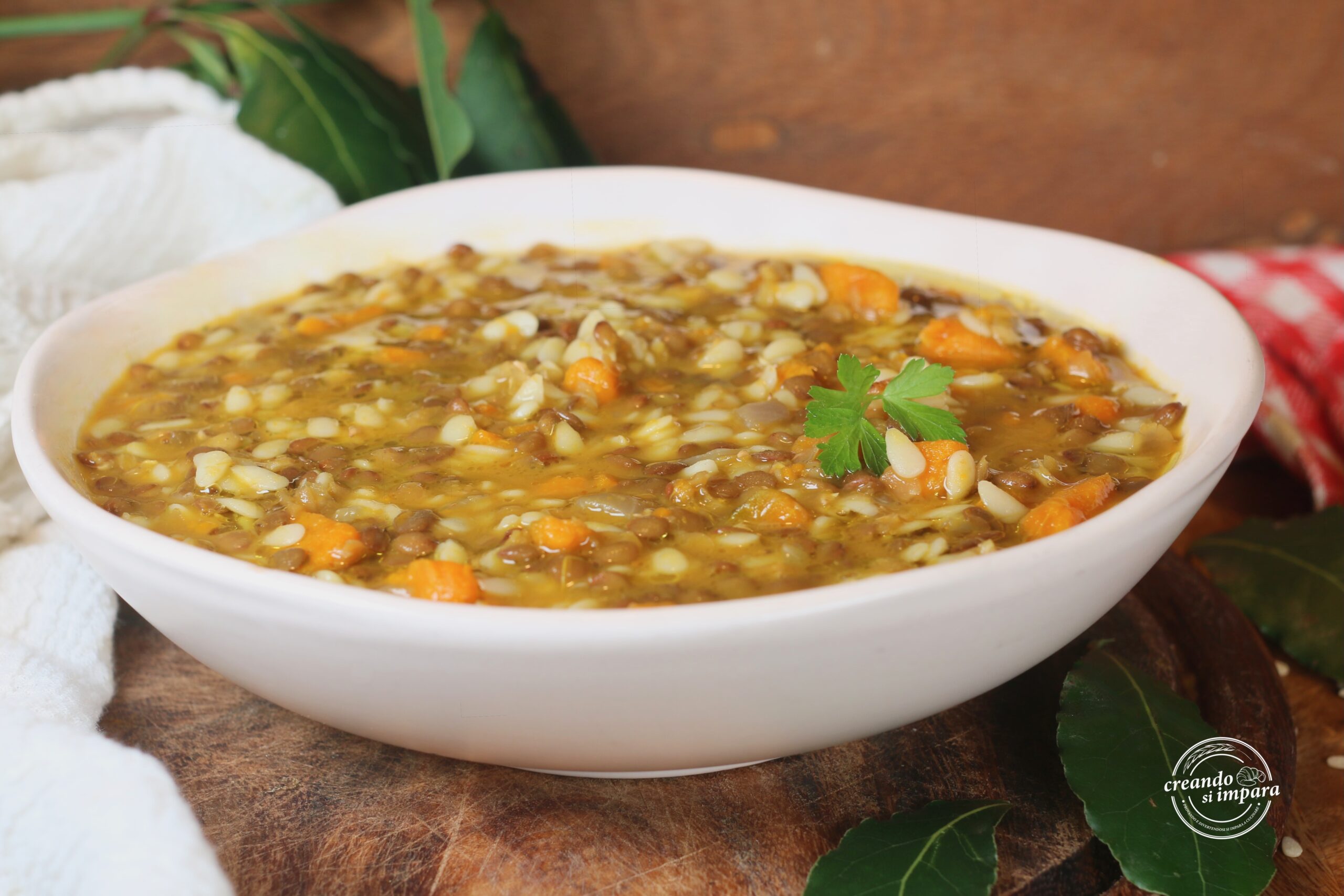 Sopa de calabaza y lentejas