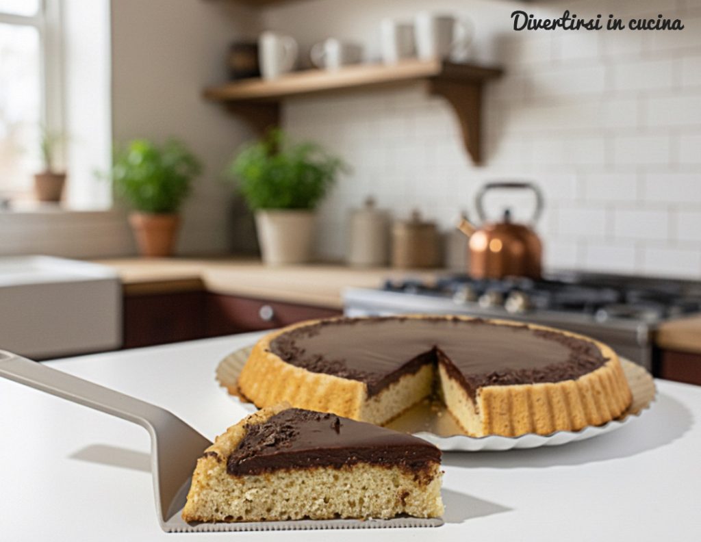 Tarta blanda con ganache de chocolate negro y borde alto en molde especial