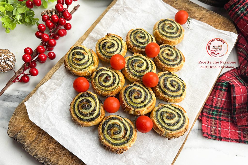 Receta árbol de hojaldre con espirales ricotta y espinacas