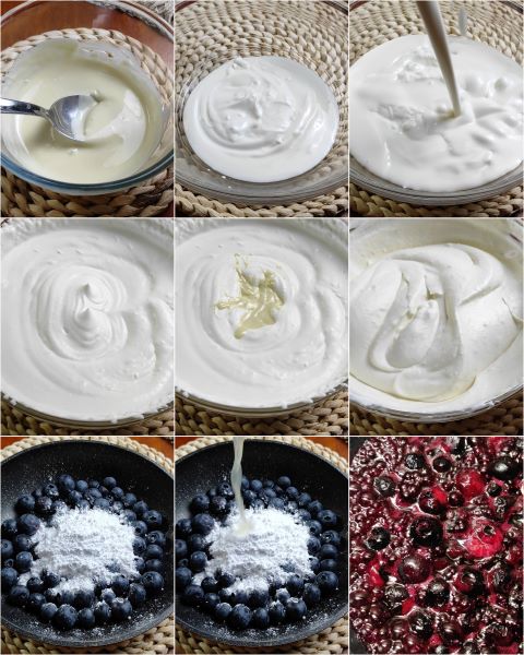 derretir el chocolate, añadirlo a la nata montada y yogur y preparar la mermelada