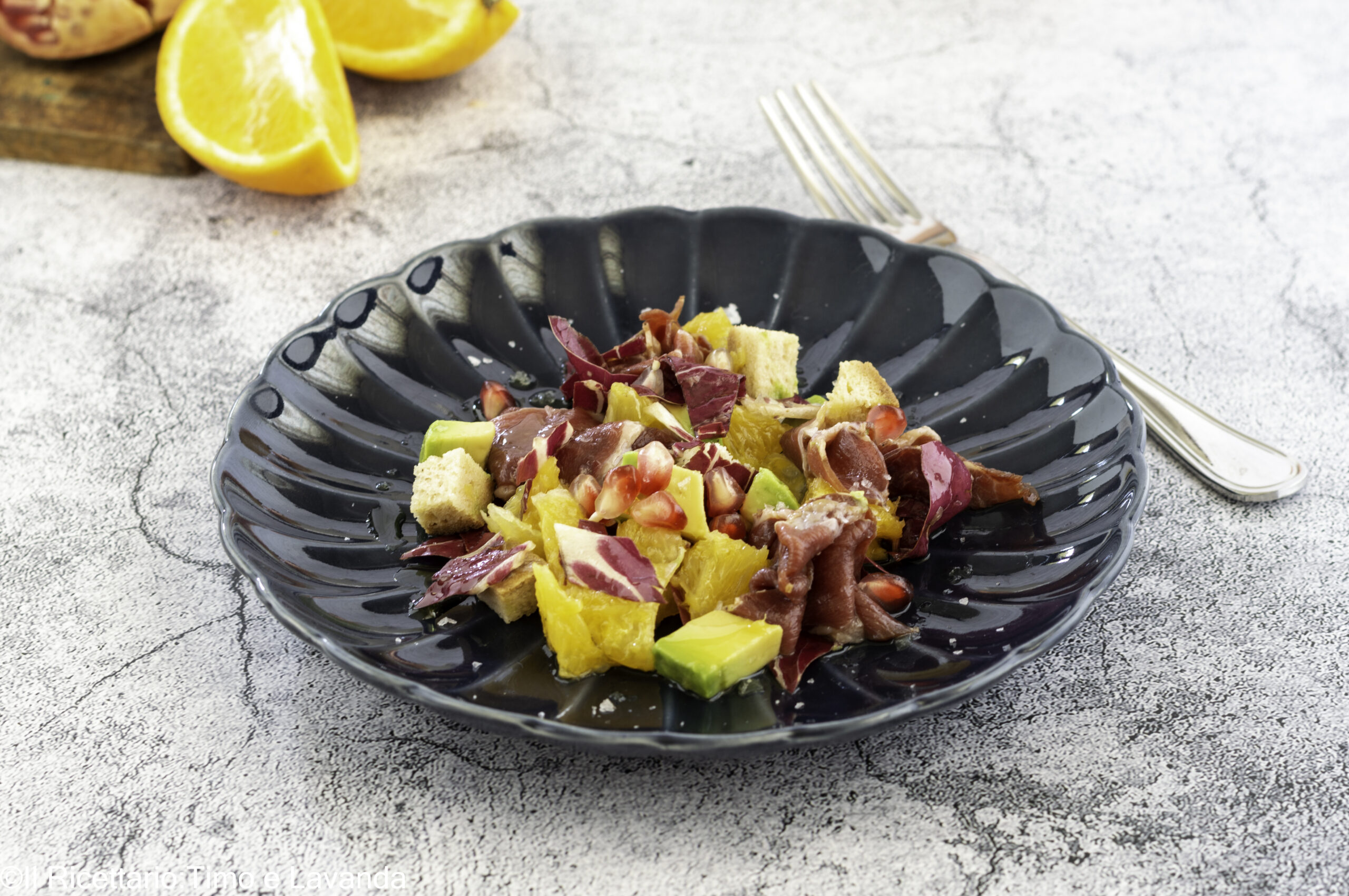 Ensalada de naranjas y speck de pato