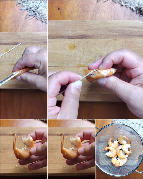 limpiad las gambas, lavadlas y escurridlas