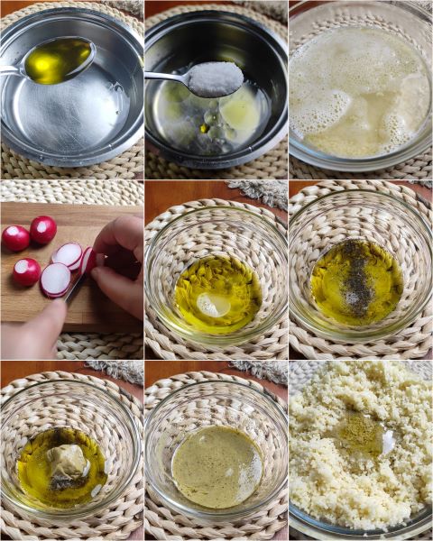 llevar a ebullición el agua para el cous cous y preparar la vinagreta