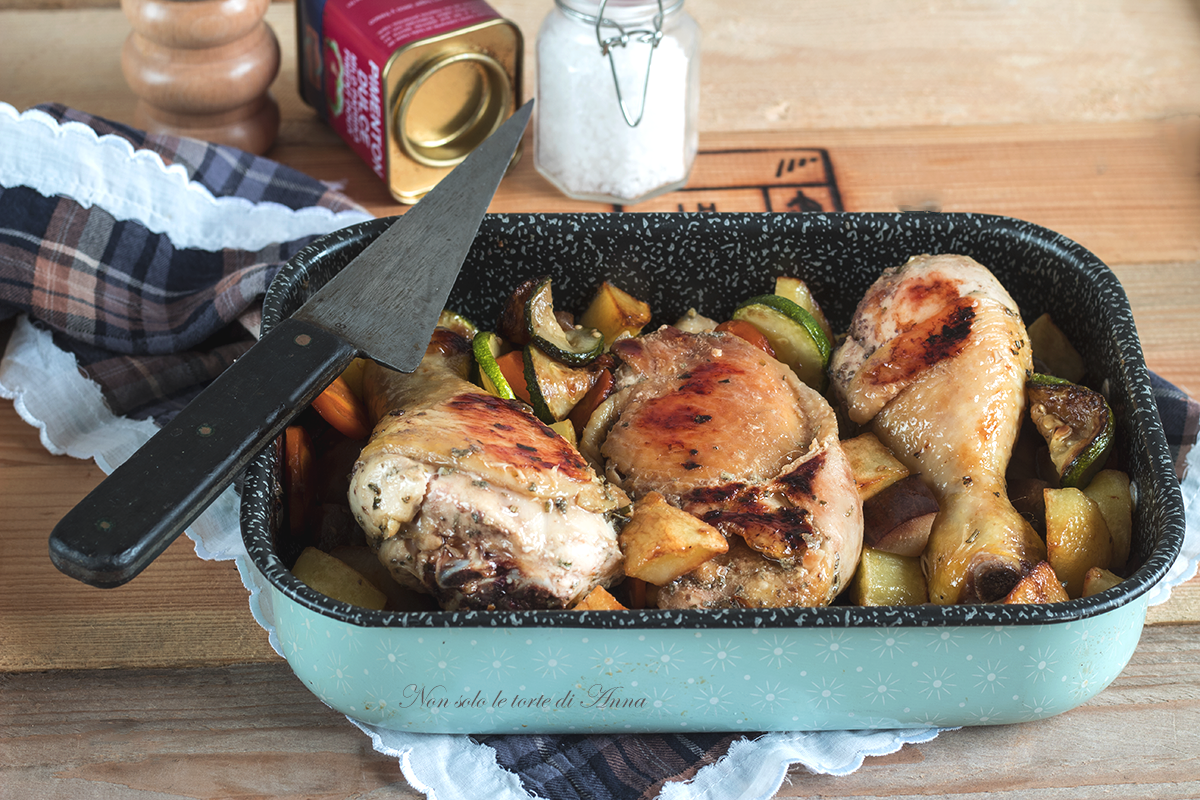 Muslos asados con verduras