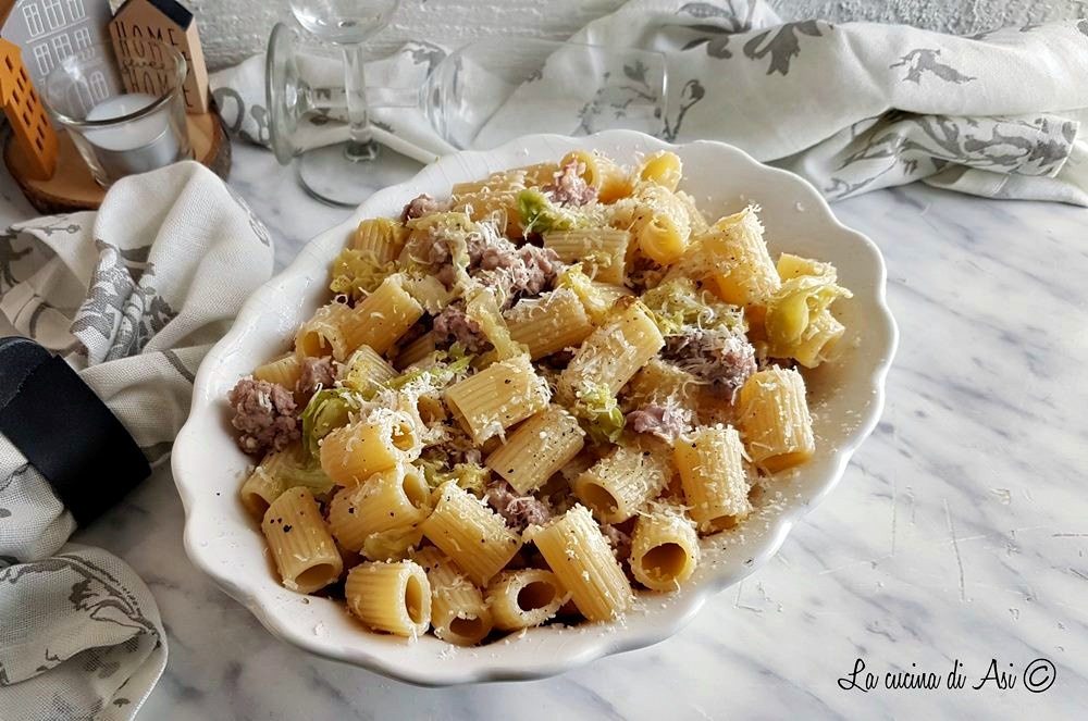 pasta col y salchicha