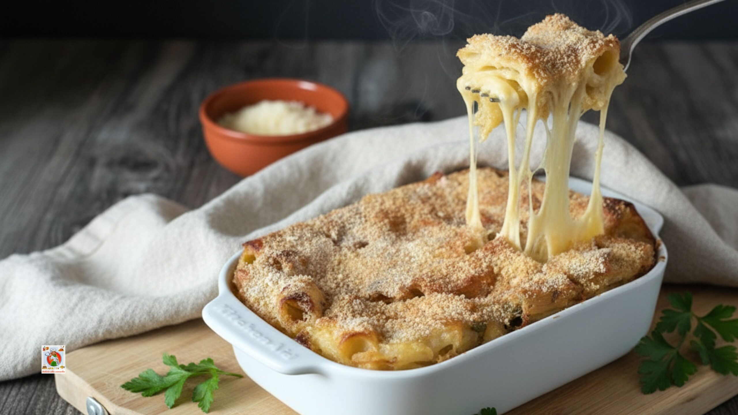 Pasta y patatas con provola al horno: cremosa, fundente e irresistible como dice la tradición