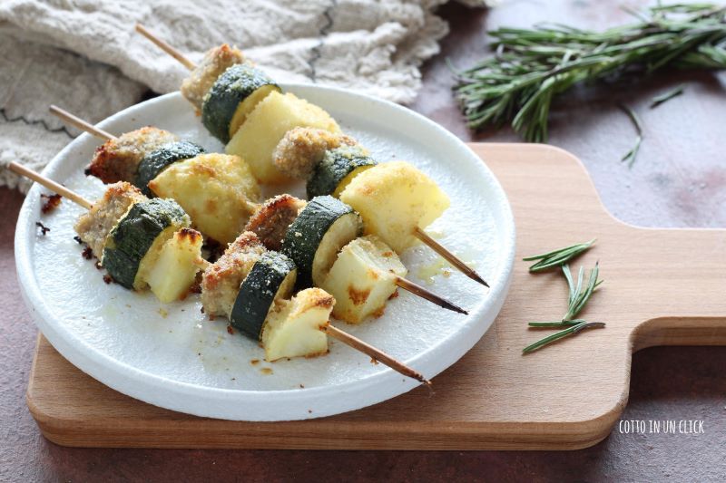 brochetas de ternera con verduras al horno