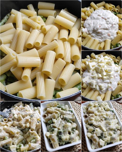 preparación de la pasta al horno con espárragos