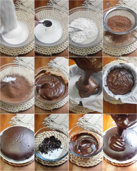preparación de la tarta de chocolate sin huevos