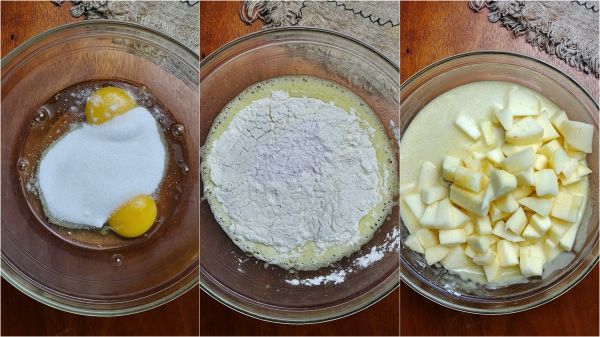 preparación de la tarta de manzana con crumble