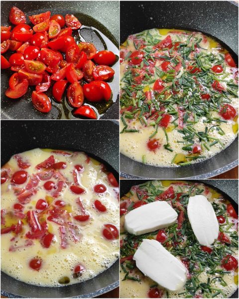 preparación de la tortilla con tomatitos