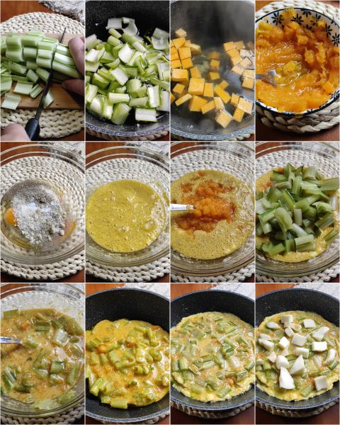 preparación de la tortilla de achicoria y calabaza