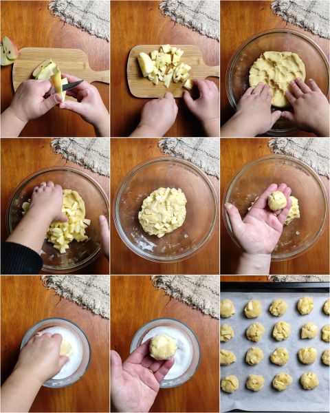preparación de las galletas blandas de manzana
