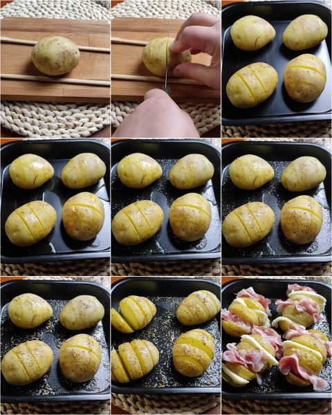 preparación de las patatas rellenas al horno