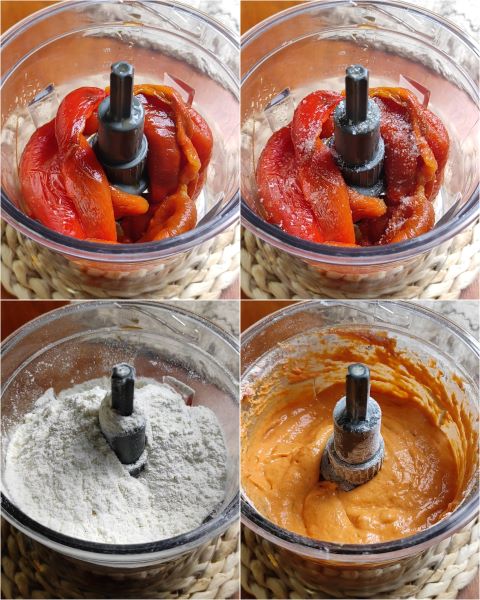 preparación de los ñoquis de pimientos