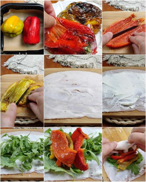 preparación de los rollitos de pechuga de pavo rellenos fríos