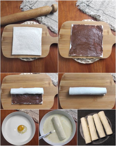 preparación de los rollitos de tostadas francesas