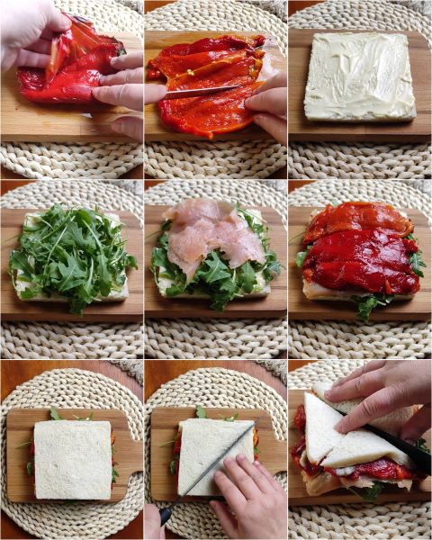 preparación de los sándwiches con salmón