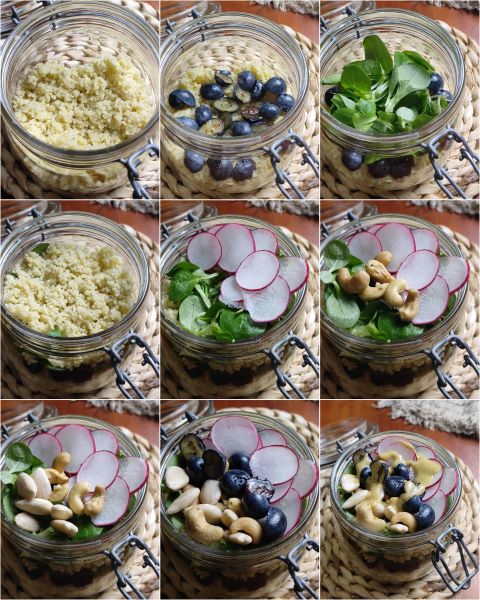 preparación del cous cous con arándanos y frutos secos